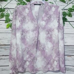 Tahari flowy abstract floral print vneck top sz Lg